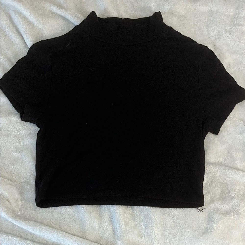 Classic Black Women's Turtleneck Crop Top